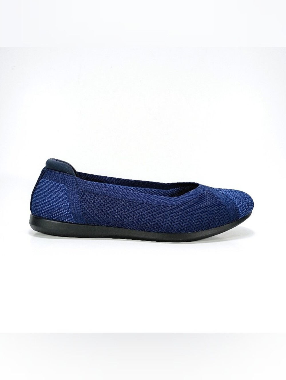 Clarks Carly Wish Womens 7 Wide Fit Navy Blue Knit Slip On Ballet Flats